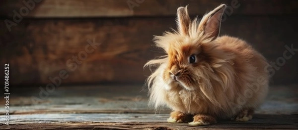 Fototapeta The Angora rabbit is one of the oldest types of rabbits This rabbit has thick brown fur. Creative Banner. Copyspace image