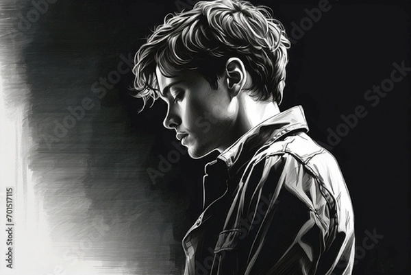 Obraz Depression and Mental Health Awareness - Black and White Illustrations