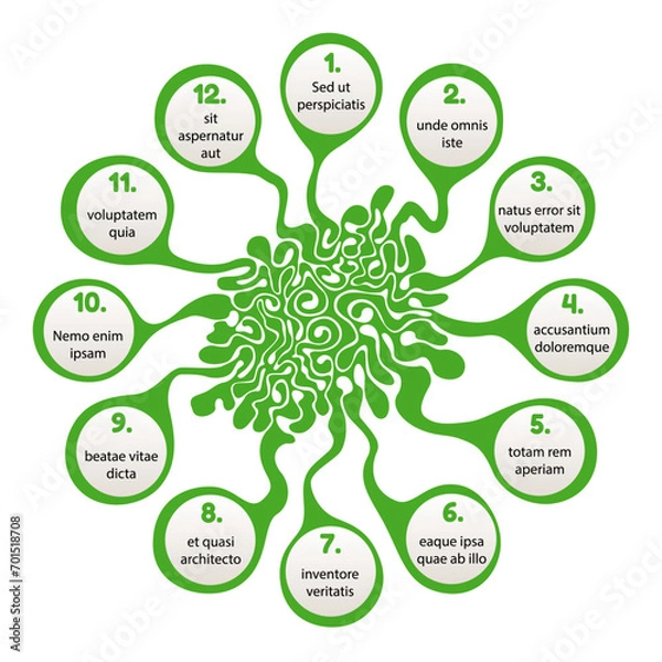 Fototapeta A plant type shape natural theme infographic with twelve text clouds