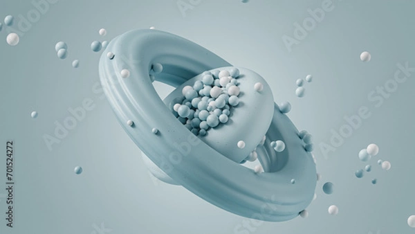 Obraz Blue abstract torus background with sphere or round shapes, 3d render