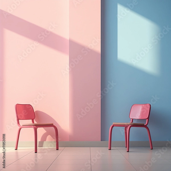 Fototapeta chairs in a room.Minimal architectural concept.Copy space.Generative AI