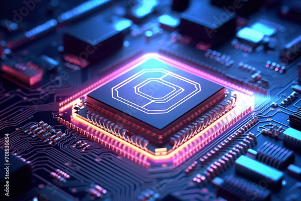 Fototapeta Close-up of a computer processor chip on a motherboard