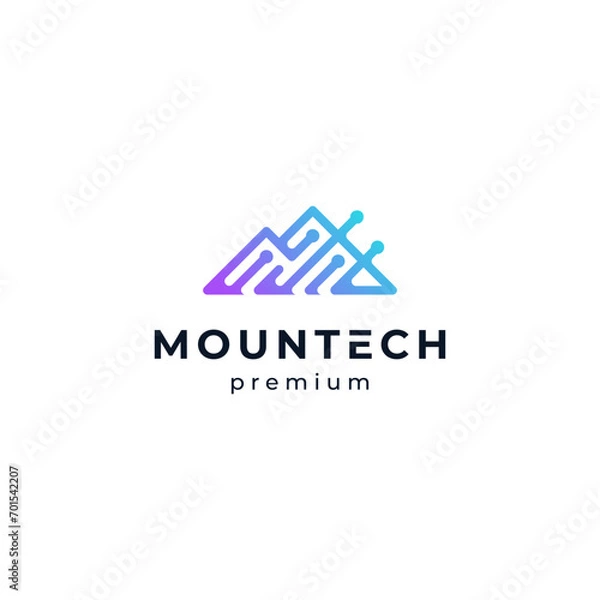 Fototapeta colorful mountain and circuit for technology, internet, finance or media logo design