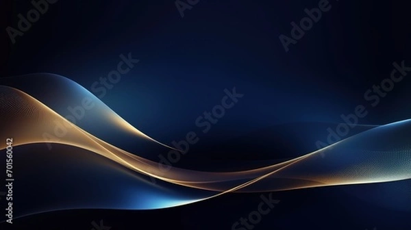Obraz Blue luxury background with golden line decoration and curve light effect with bokeh elements. Modern art elegant dark scene. Generative Ai
