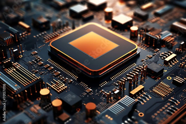 Fototapeta 3d technology illustration A fingerprint scanner is integrated into the printed circuit. release binary code