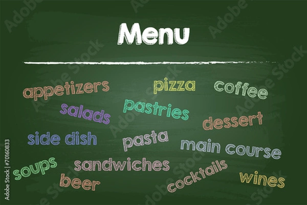 Obraz Restaurant Menu Food And Drinks On Green Board