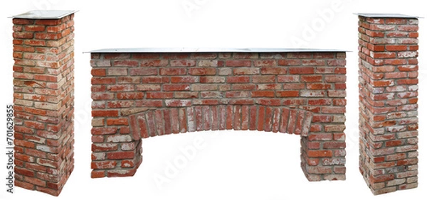 Fototapeta The arch and columns are made from old reclaimed red bricks isolated