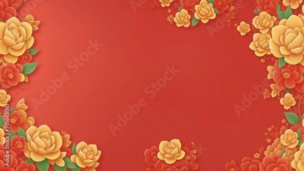 Obraz Chinese lunar year traditional background decorated with flowerscChinese on red background.
