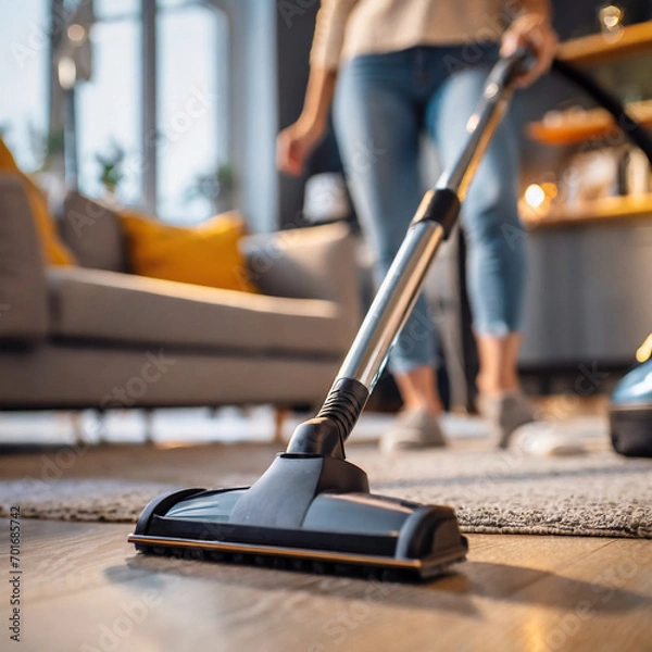 Obraz Eine Frau zu Hause am Staubsaugen