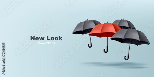 Fototapeta Realistic rain umbrella 3d render illustration of red and black umbrellas, fashion