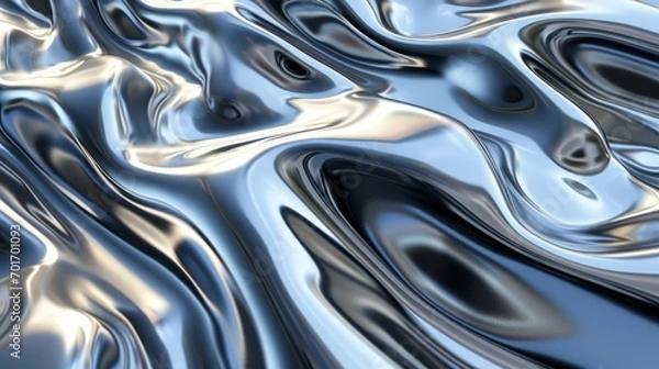 Fototapeta Metal chrome liquid background abstract texture with waves