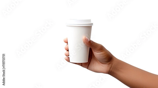 Fototapeta Hand holding a Blank cup of coffee isolated on transparent background Remove png, Clipping Path, pen tool