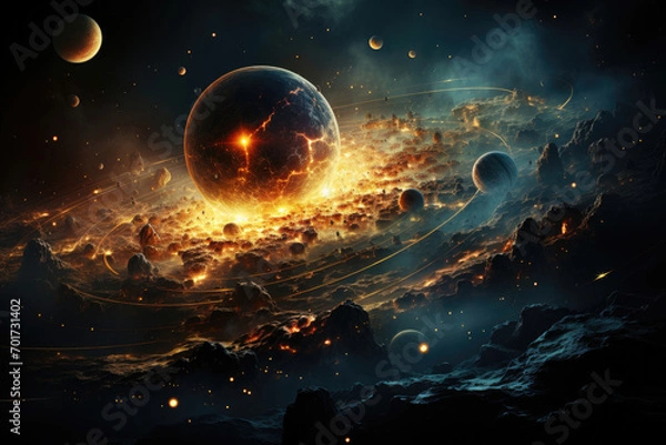 Fototapeta Planets and shining stars galaxy in space