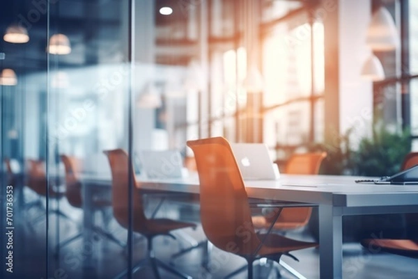 Fototapeta Dynamic Workspace: Abstract Blurred Background of Coworking Company's Empty Space
