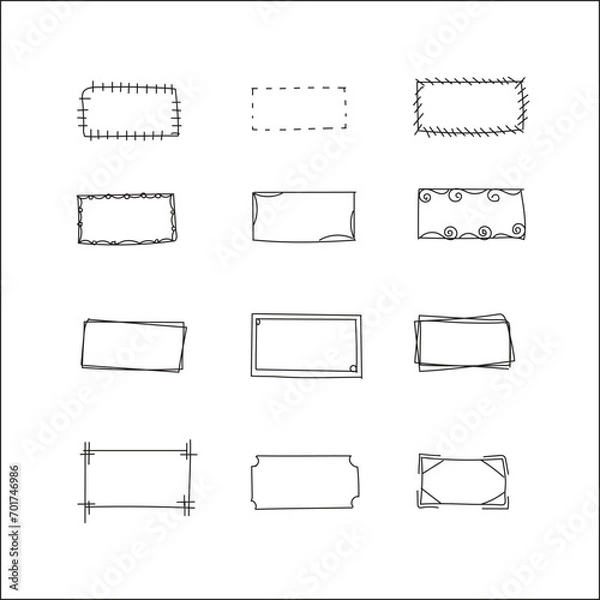 Fototapeta Hand drawn line photo frame borders set. Frame border rectangle