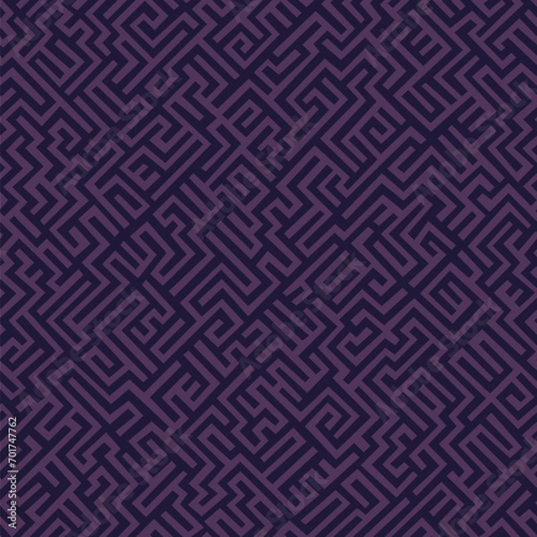 Fototapeta Abstract geometric labyrinth design with irregular violet lines on a purple background. Intricate modern texture. Seamless repeating pattern. 