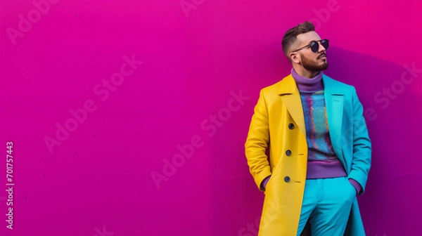 Fototapeta Fashion model on colorful wall generative AI