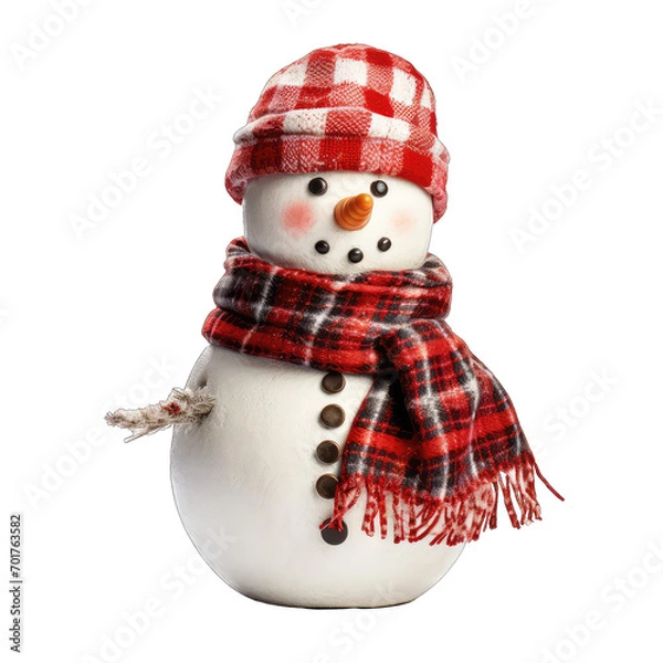 Obraz Snowman with red hat and scarf isolate on transparent background, png file