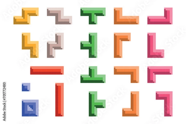 Obraz Vector set of illustrations of Tetris game puzzle elements isolated on white background