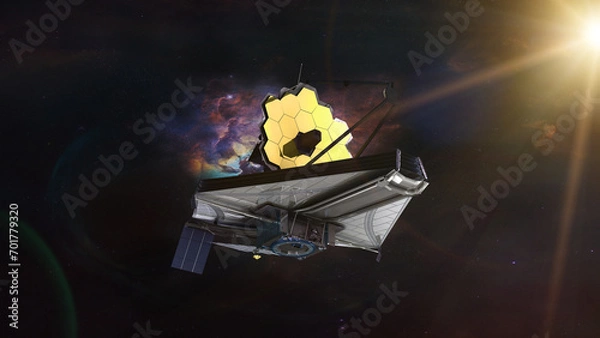 Fototapeta James Webb telescope explores deep space. JWST launch art. Elements of this image furnished by NASA.