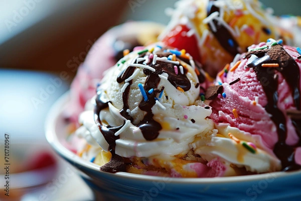 Fototapeta Colorful Ice Cream Sundae Close-up