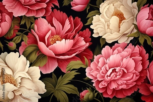 Fototapeta Red carnation flowers seamless pattern