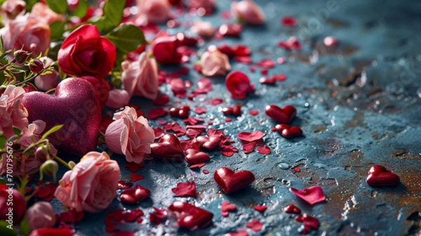 Fototapeta A Pink Rose Symphony in Romantic Bliss A vibrant background of soft pink hues adorned with intertwining rose, symbolizing the celebration of enduring love on Valentine's Day