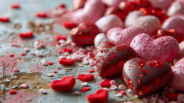 Fototapeta A Pink Heart Symphony in Romantic Bliss A vibrant background of soft pink hues adorned with intertwining hearts, symbolizing the celebration of enduring love on Valentine's Day