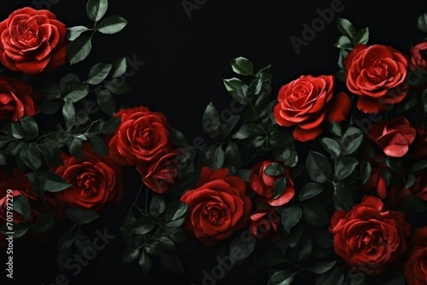 Obraz Red and black roses with dark floral print pattern for wallpaper