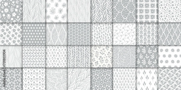 Obraz 32 floral seamless pattern collection. Minimalistic neutral hand drawn doodle seamless pattern with flowers and leaves