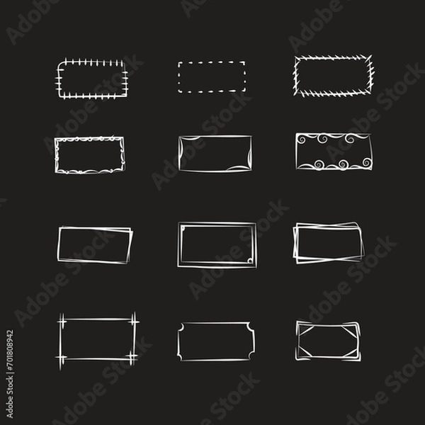 Fototapeta Doodle frames. Rectangle hand drawn borders. Rectangle ornament frame 
