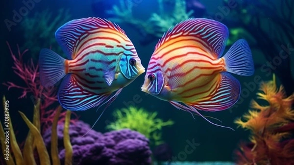 Fototapeta A pair of vibrant Discus Fish in a