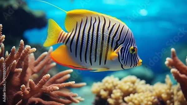 Fototapeta A Regal Angelfish in its natural habitat with exquisite coral formations in