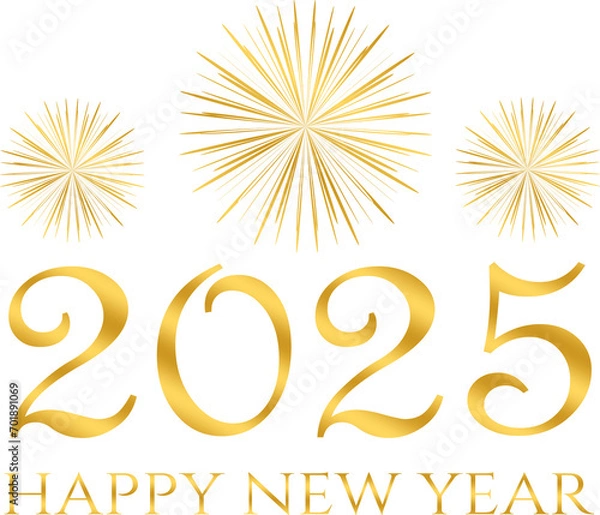 Fototapeta happy new year 2025 - golden design, golden fireworks