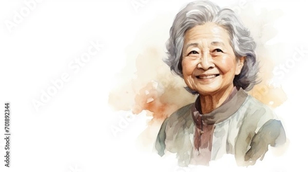 Obraz watercolor portrait of cheerful elder woman,isolated on white background