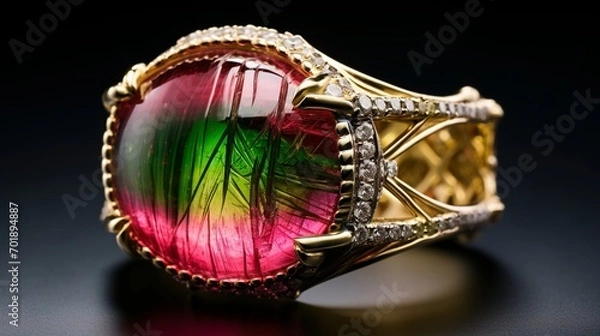 Fototapeta An 8K photograph that brings out the intricate patterns and vibrant shades of a Watermelon Tourmaline, making the gemstone look incredibly lifelike