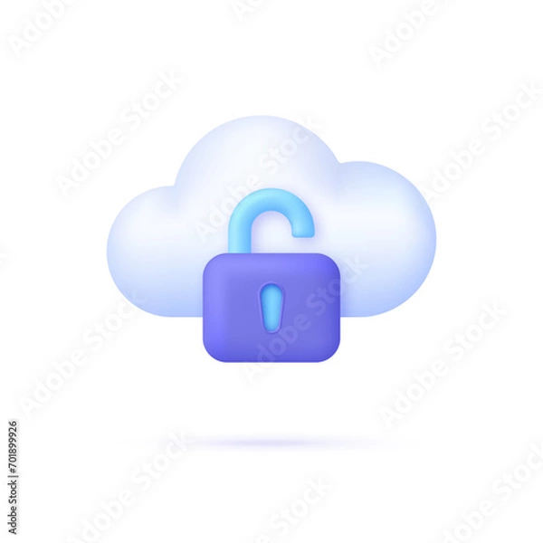 Obraz 3D Cloud Protection icon. Safe online storage. Cloud security concept. Opened padlock. Data storage. Technology concept.