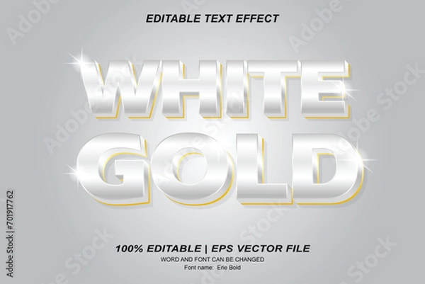 Fototapeta White Gold text effect 3d editable vector design 