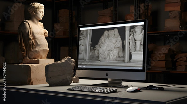 Fototapeta 3D scanning of historical artifacts in a museum for digital preservation and online exhibitions.