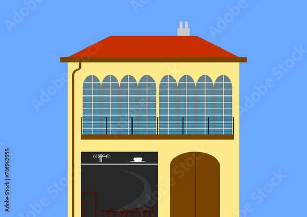 Obraz A house with Parisian windows, a cafe and a large gate