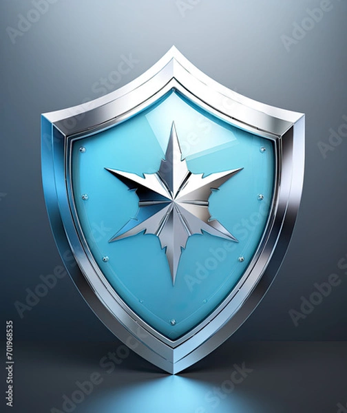 Fototapeta A Blue and Silver Shield With a Star