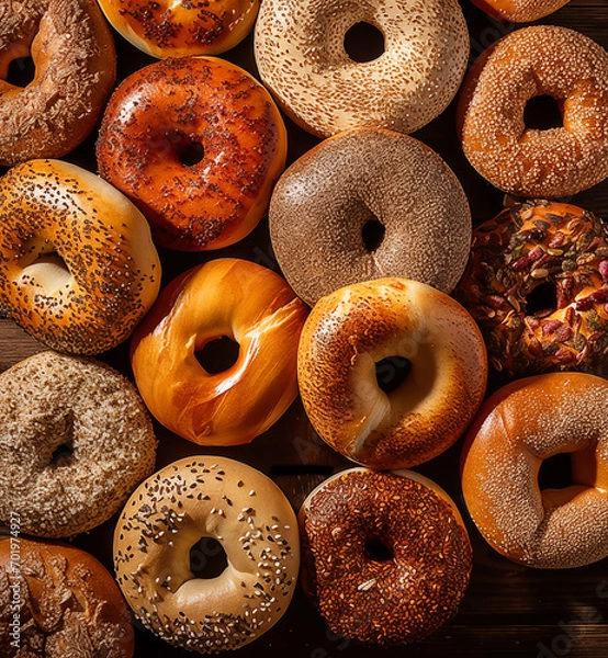 Fototapeta Textured background with lot of different bagels