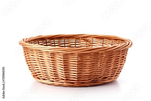 Fototapeta Isolated empty wicker basket on white background Easter related