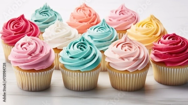 Fototapeta Lose yourself in the mesmerizing swirls of frosting on these cupcakes, each one unique and beautifully crafted.