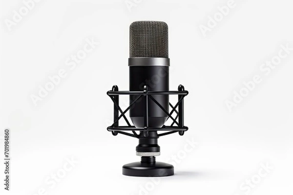 Fototapeta Isolated white background studio microphone for podcast recording