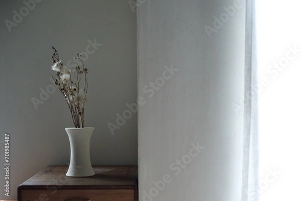 Fototapeta 光に照らされる花瓶に入れたドライフラワー