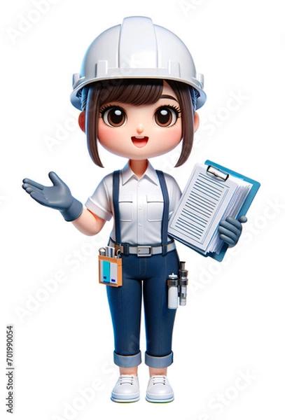 Obraz Personaje 3d femenino con elementos de seguridad explicando un tema