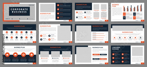 Fototapeta Modern presentation slide templates. Infographic elements template set for web, print, annual report brochure, business flyer leaflet marketing and advertising template. Vector Illustration.