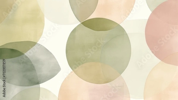Fototapeta Soft watercolor circles in Olive Green, Khaki colors styled with a playful vibe, whimsical shapes. Trendy pastel background with creative drawing. Festive card.