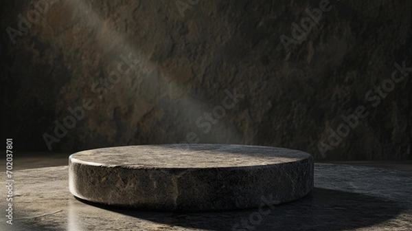 Fototapeta Single granite circle podium with granite background for new product advertising. Created using generative AI.